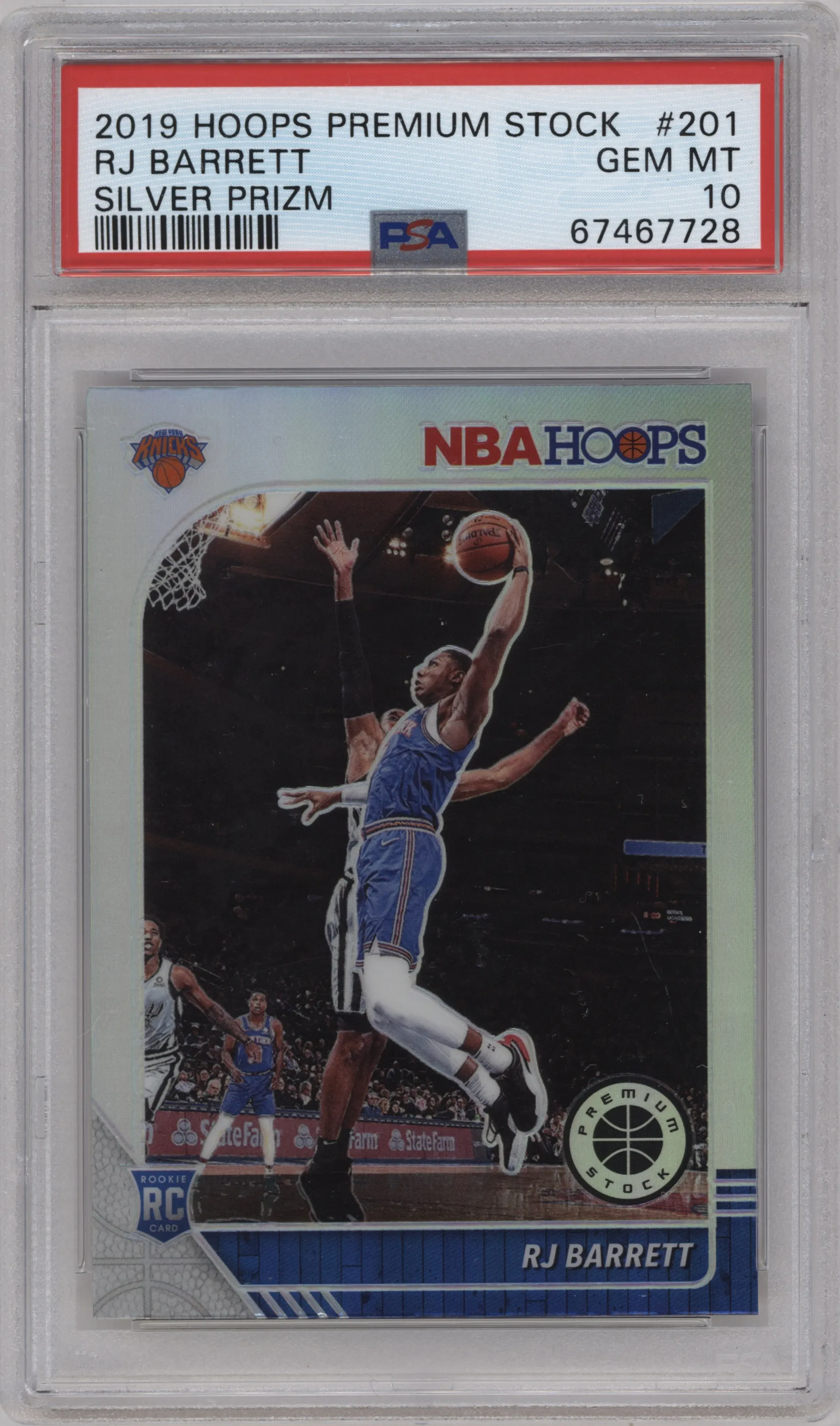 2019 Panini Hoops Premium Stock RJ Barrett Silver PSA 10