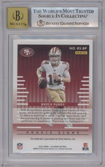 Brock Purdy from the 2022 Panini Illusions set graded by Beckett and given an overall grade of 9.