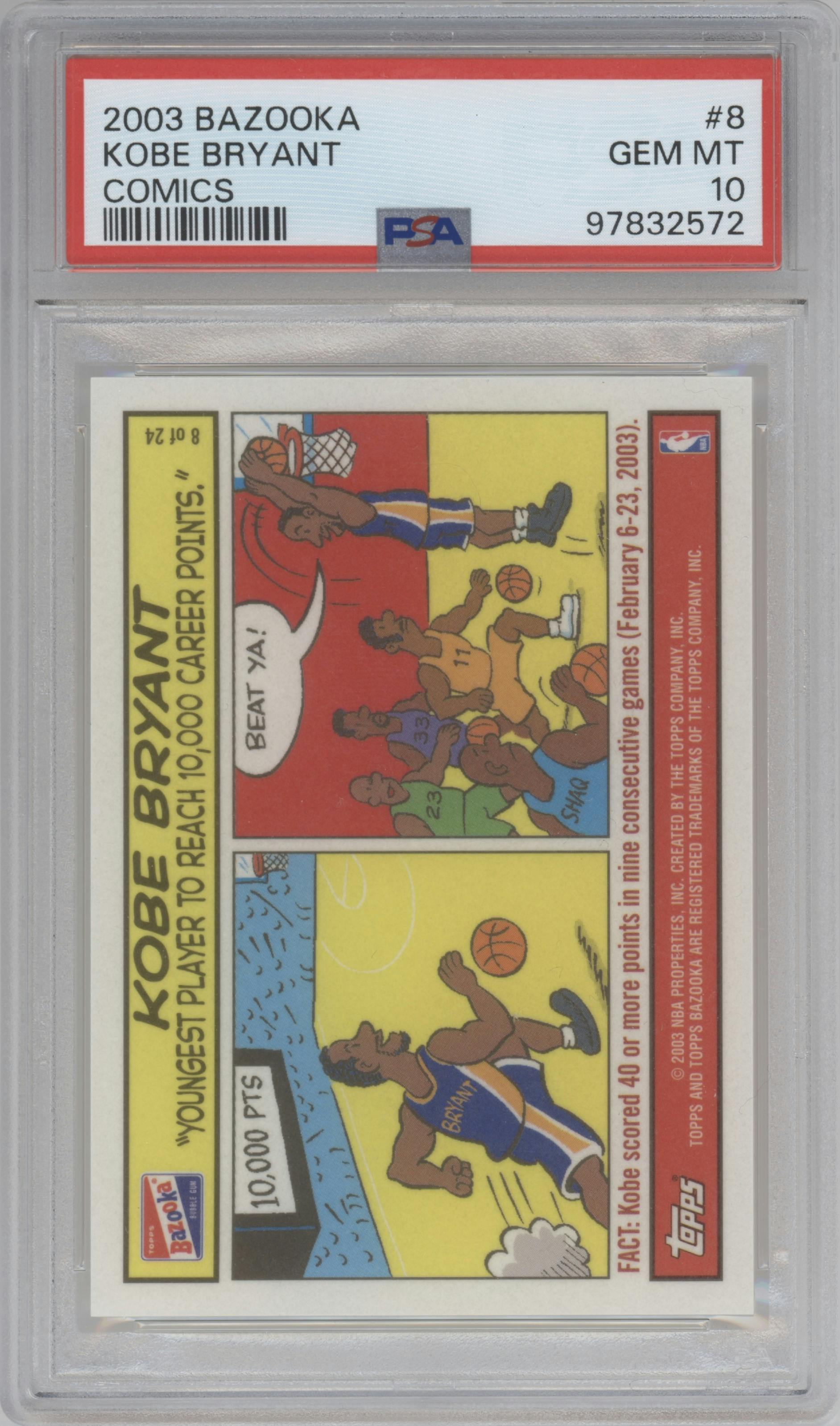 Kobe Bryant from the 2003-04 Topps Bazooka set graded by PSA and given an overall grade of 10.