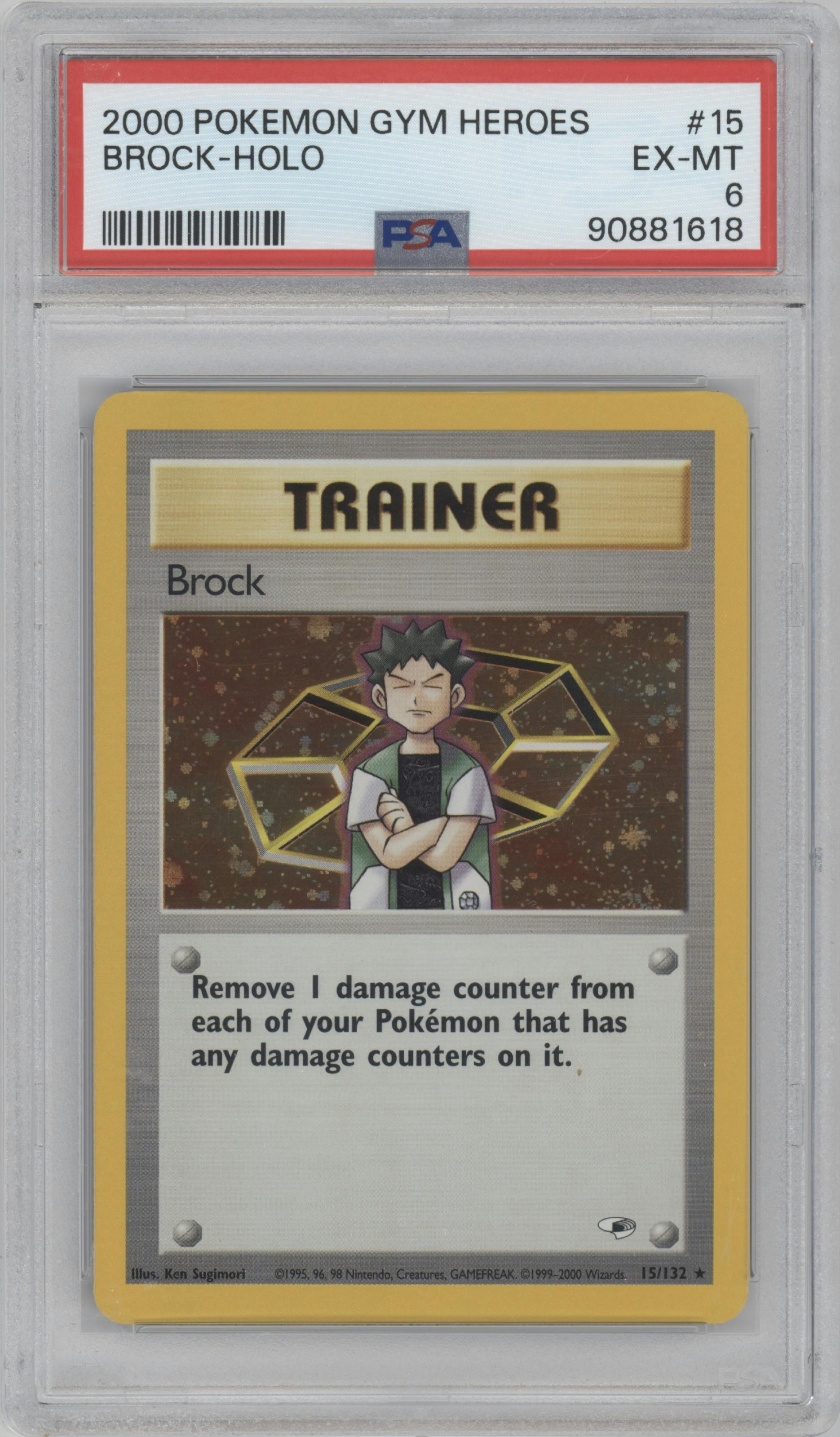 Brock from the 2000 Pokemon GH set graded by PSA and given an overall grade of 6.