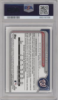 Dylan Crews from the 2024 Bowman set featuring a Blue Shimmer Refractors parallel graded by PSA and given an overall grade of 10.