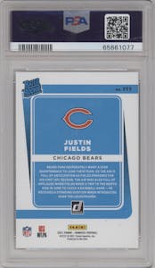 Justin Fields from the 2021 Panini Donruss set graded by PSA and given an overall grade of 10.