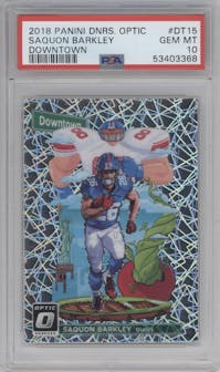 Saquon Barkley from the 2018 Panini Donruss Optic set graded by PSA and given an overall grade of 10.