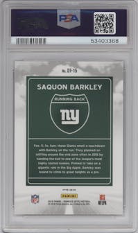 Saquon Barkley from the 2018 Panini Donruss Optic set graded by PSA and given an overall grade of 10.