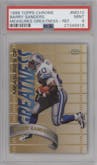 Barry Sanders from the 1998 Topps Chrome set featuring a Refractor parallel graded by PSA and given an overall grade of 9.
