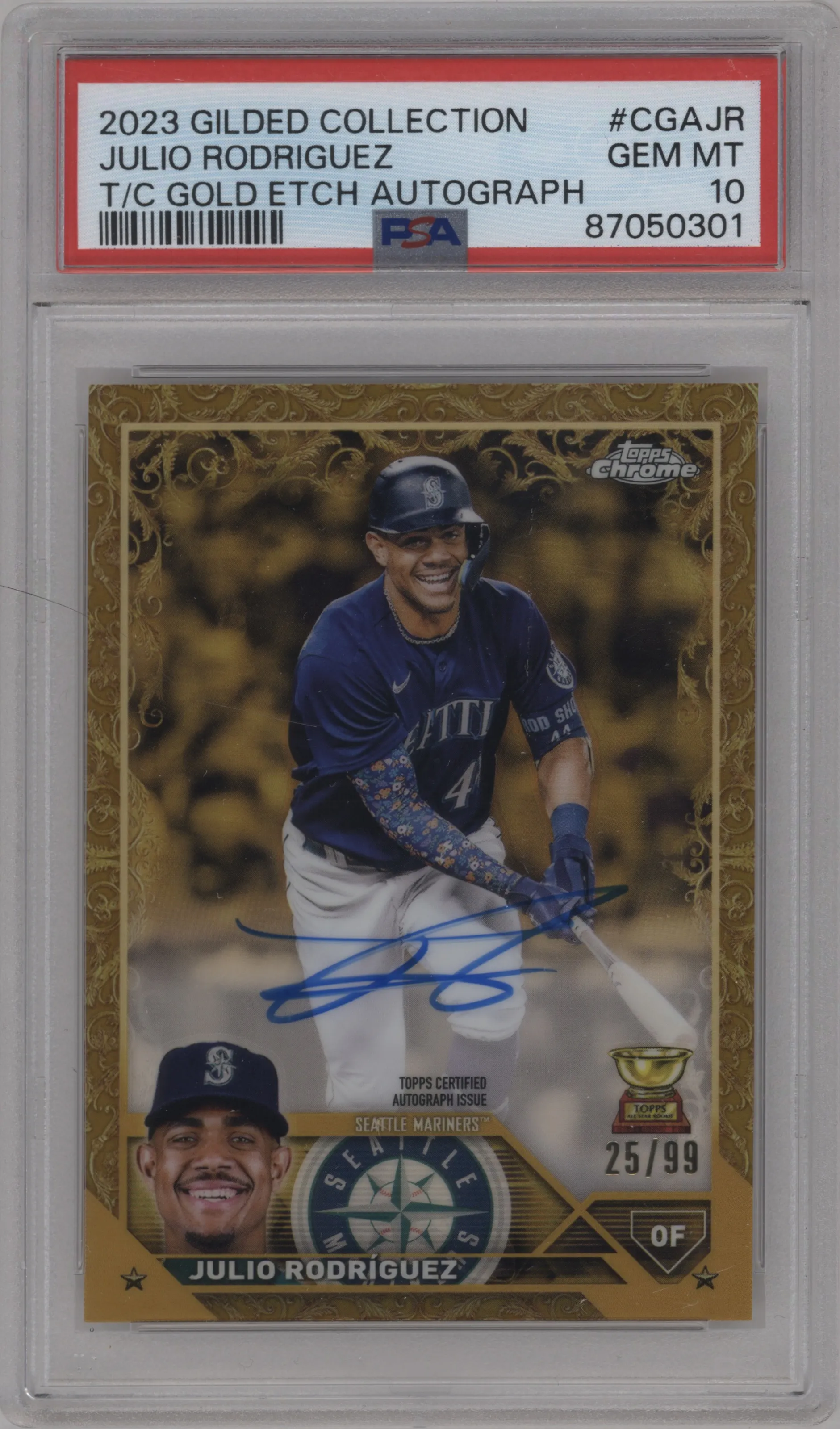 2023 Topps Gilded Collection Gold Etch Auto Julio Rodriguez #CGA-JR PSA 10