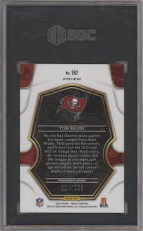 Tom Brady from the 2022 Panini Select set featuring a Tri-Color parallel graded by SGC and given an overall grade of 10.