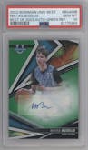 Matas Buzelis from the 2022-23 Bowman University Best set featuring a Green Refractor parallel graded by PSA and given an overall grade of 10.