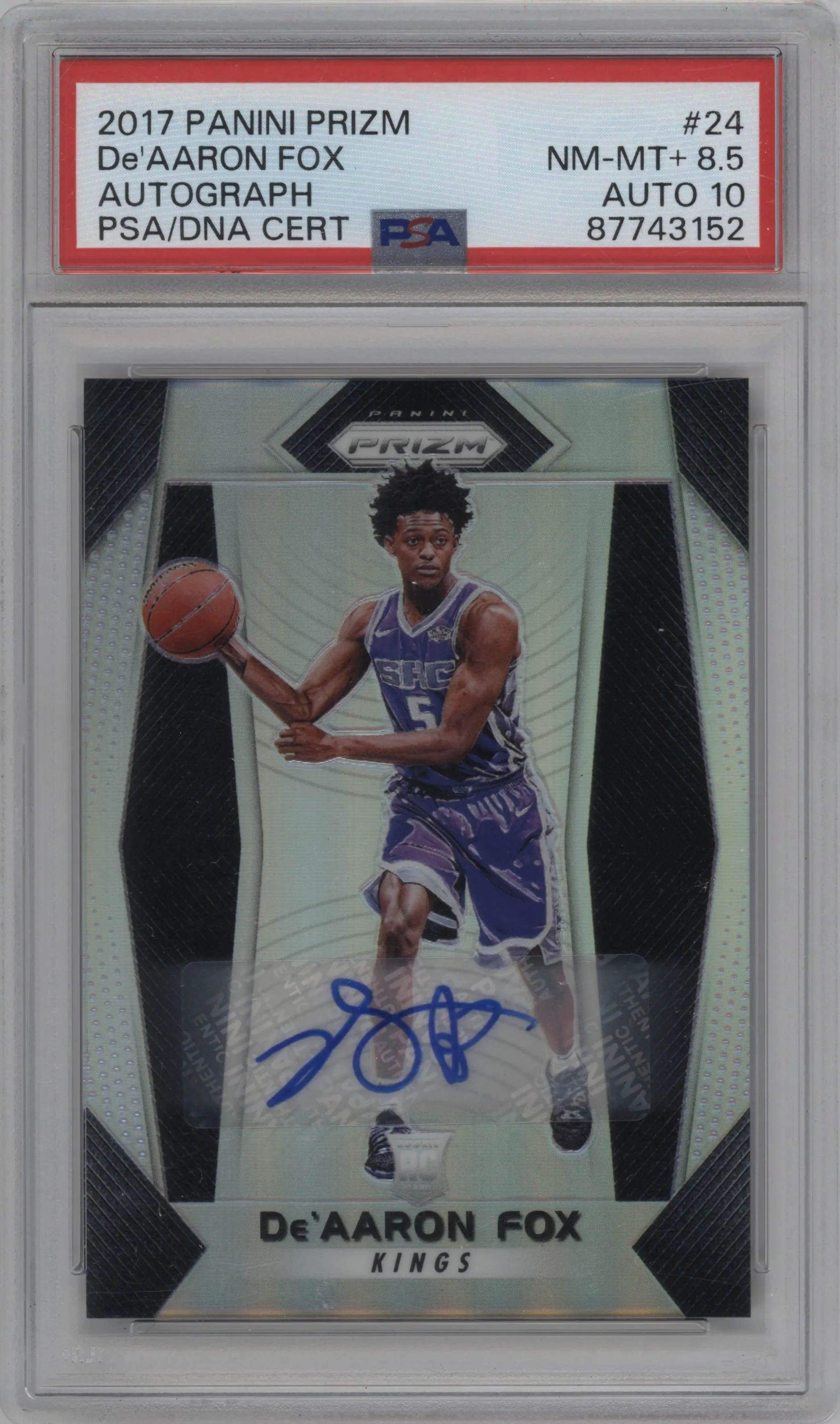 2017 Panini Prizm Auto De'Aaron Fox #24 PSA 8.5