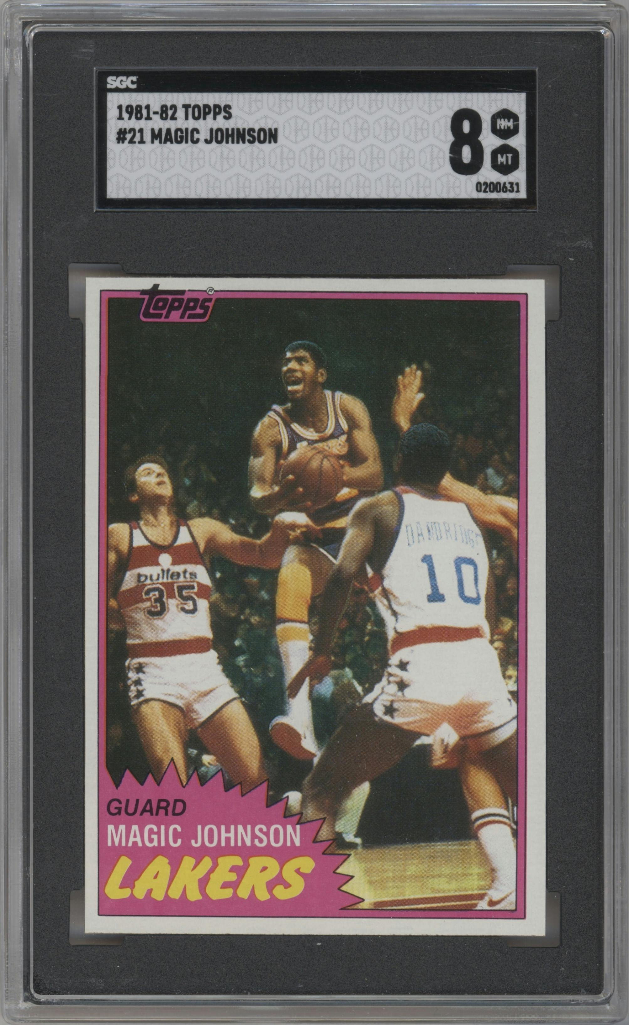 Magic Johnson from the 1981-82 Topps  set graded by SGC and given an overall grade of 8.