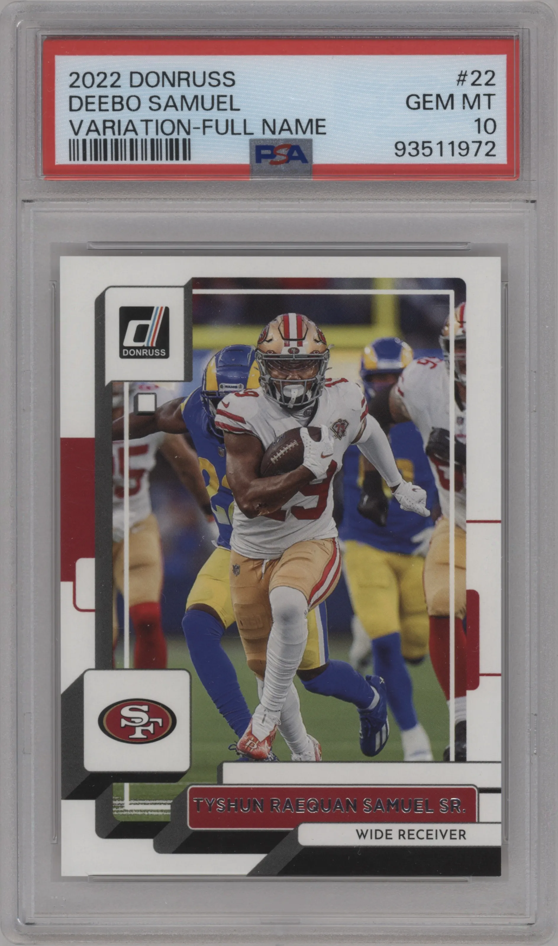 2022 Panini Donruss Full Name Variation Deebo Samuel #22 PSA 10