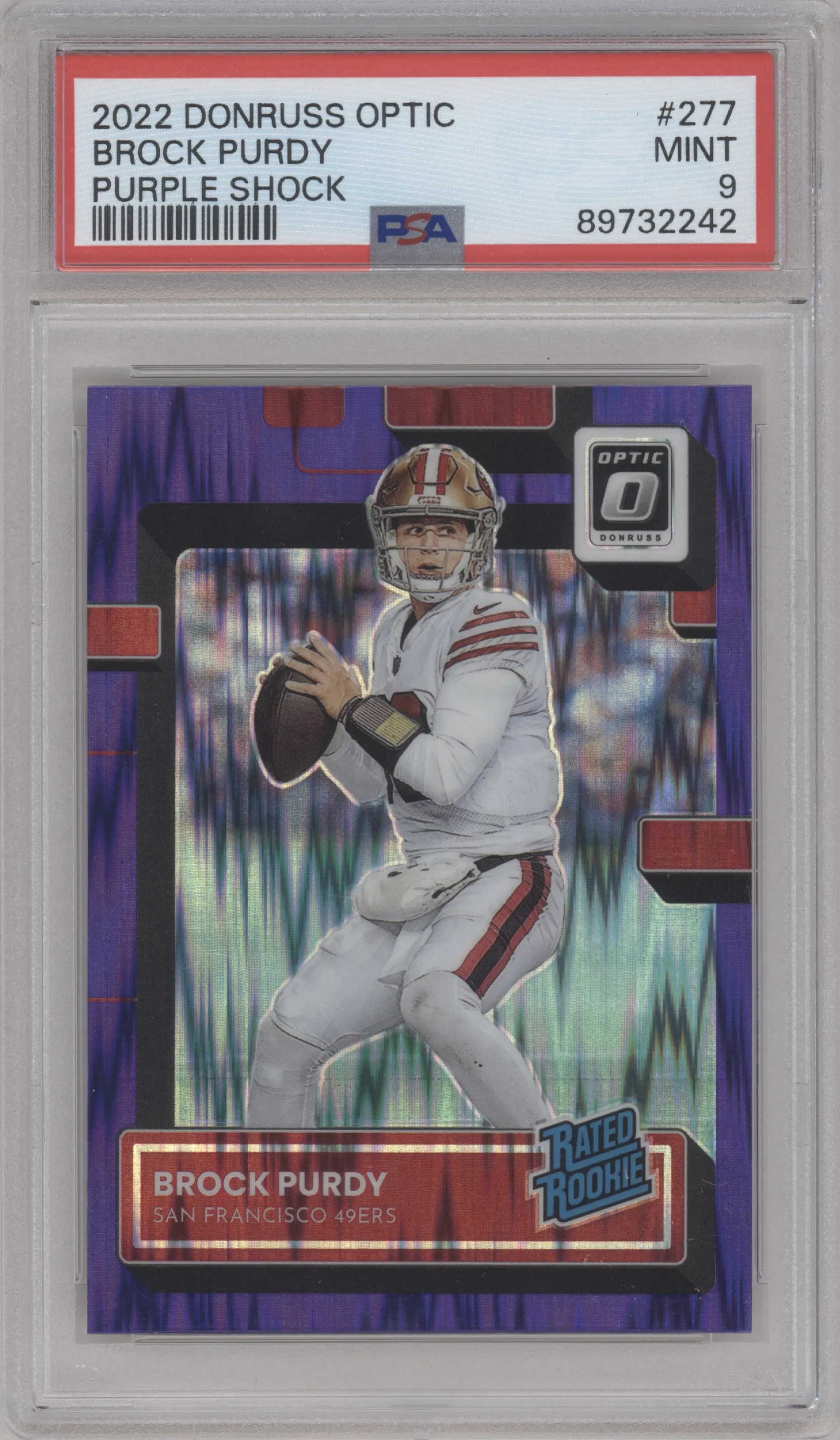 2022 Panini Donruss Optic Rated Rookie Brock Purdy Purple Shock #277 PSA 9
