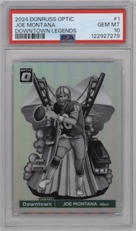 Joe Montana from the 2024 Donruss Optic set graded by PSA and given an overall grade of 10.