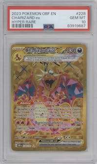 Charizard ex from the 2023 Pokemon SV set graded by PSA and given an overall grade of 10.