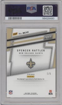 Spencer Rattler from the 2024 Panini The National VIP set featuring a Black Gold parallel graded by PSA and given an overall grade of 10.