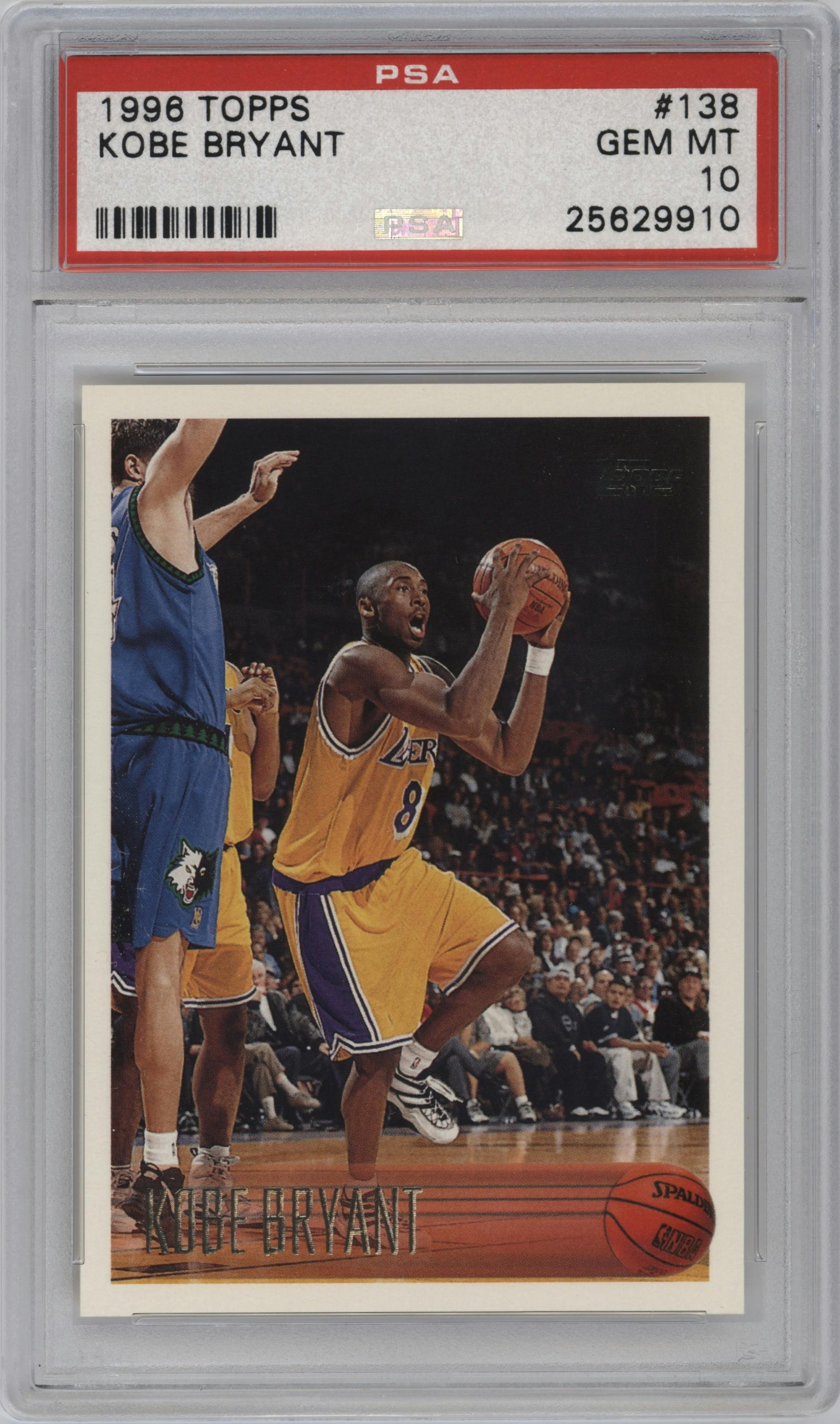 Kobe Bryant  from the 1996-97 Topps set graded by PSA and given an overall grade of 10.