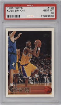 Kobe Bryant from the 1996-97 Topps set graded by PSA and given an overall grade of 10.