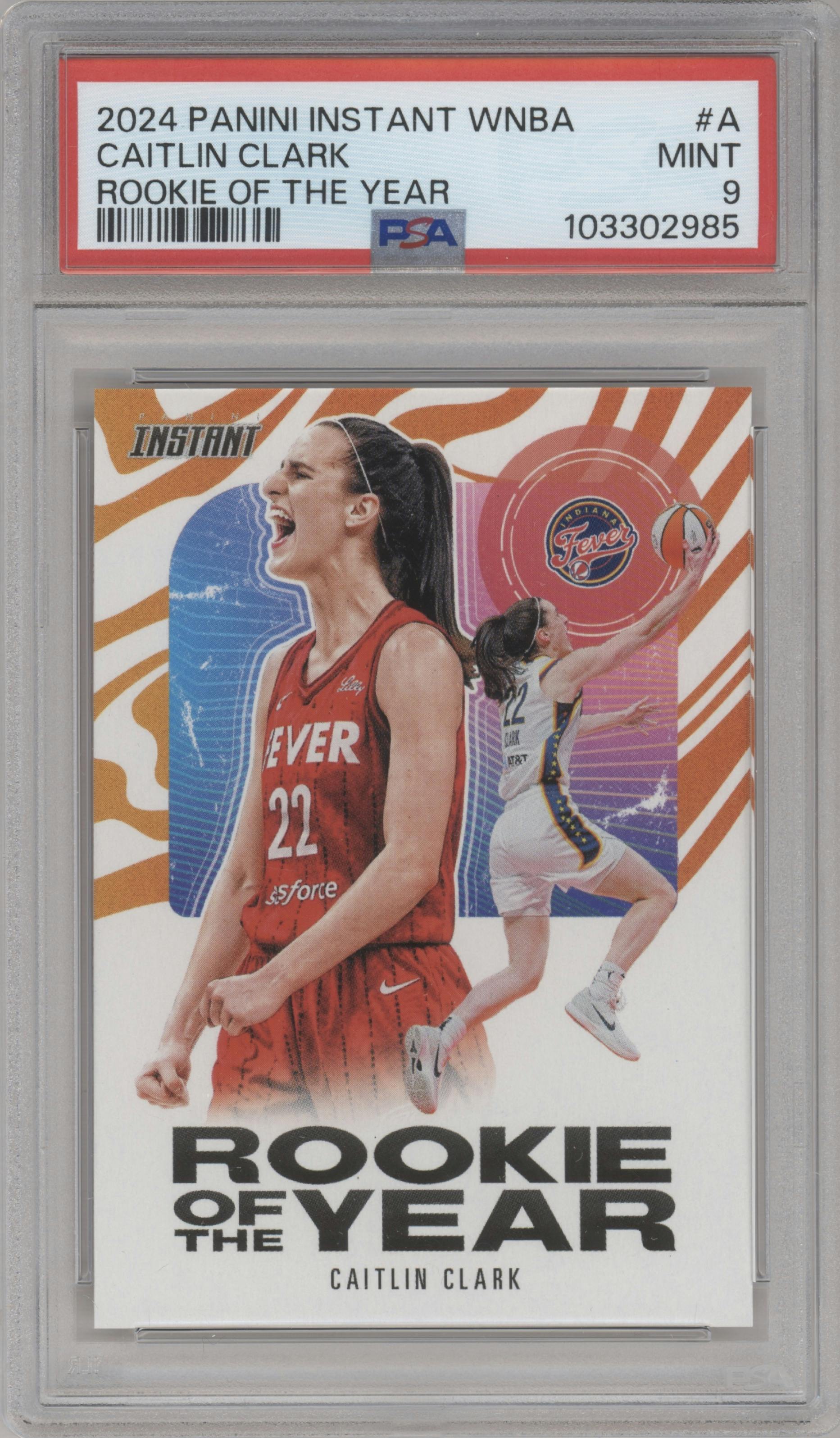 Caitlin Clark from the 2024-25 Panini Instant WNBA set graded by PSA and given an overall grade of 9.