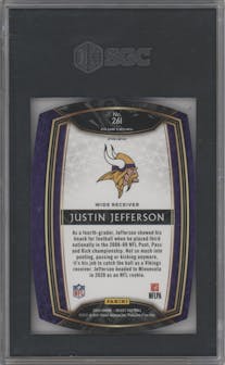 Justin Jefferson from the 2020 Panini Select set featuring a Die-Cut Zebra parallel graded by SGC and given an overall grade of 10.