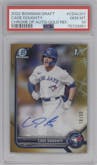Cade Doughty  from the 2022 Bowman Draft set featuring a Gold Refractor parallel graded by PSA and given an overall grade of 10.