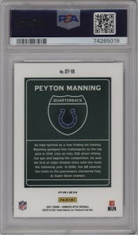 Peyton Manning from the 2021 Panini Donruss Optic set graded by PSA and given an overall grade of 10.