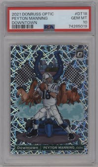 Peyton Manning from the 2021 Panini Donruss Optic set graded by PSA and given an overall grade of 10.