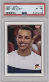 Stephen Curry from the 2009-10 Topps set graded by PSA and given an overall grade of 8.