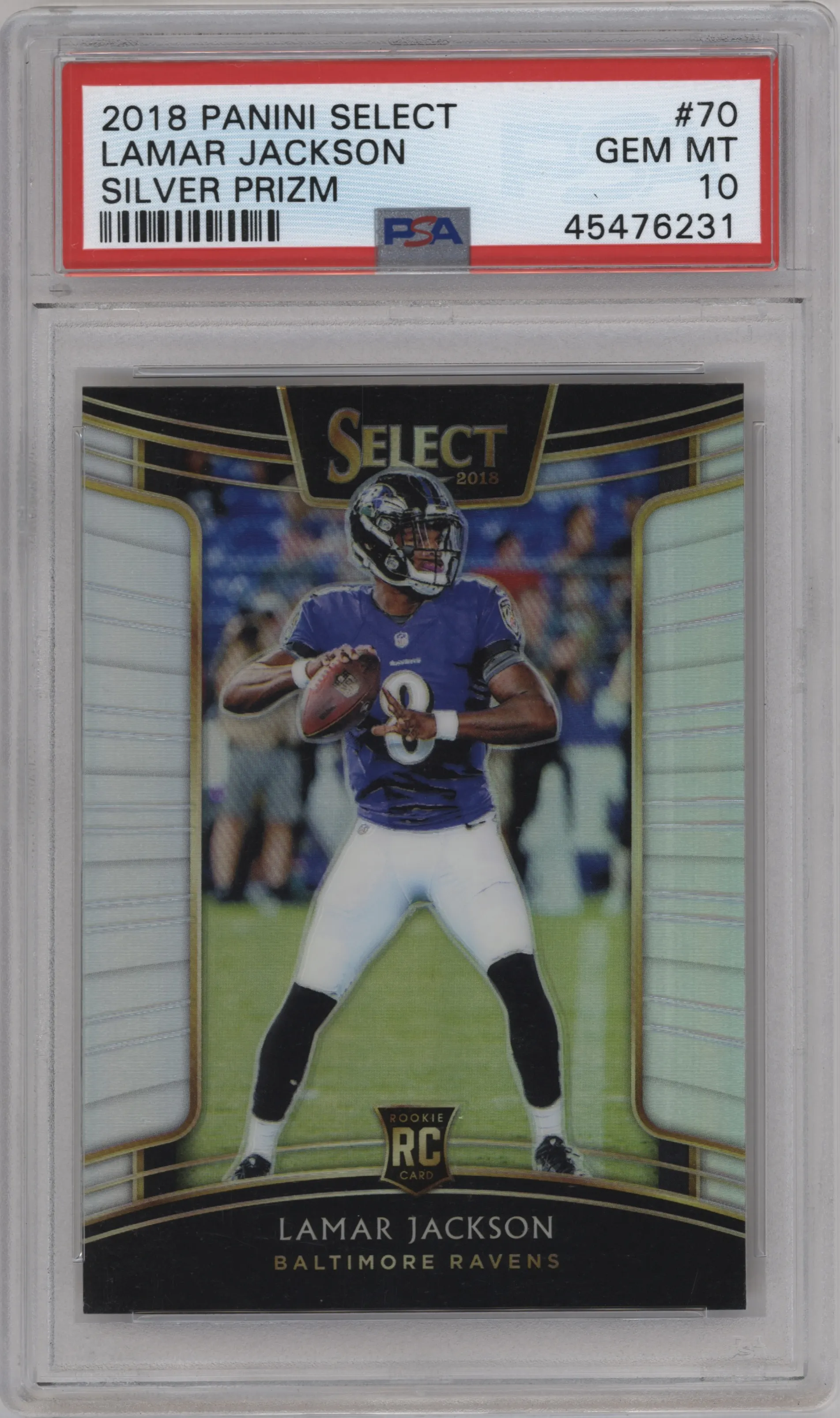 2018 Panini Select Lamar Jackson Silver Prizm #70 PSA 10