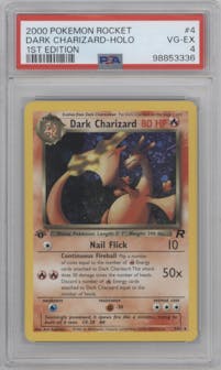 Dark Charizard from the 2000 Pokemon set graded by PSA and given an overall grade of 4.