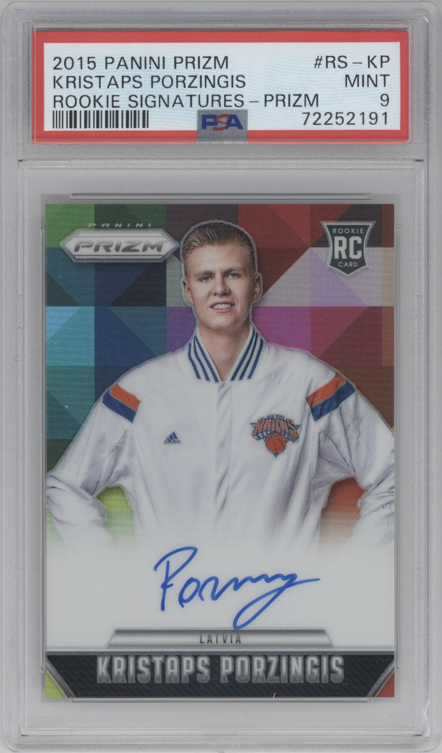 2015 Panini Prizm Rke.Sig. Kristaps Porzingis #RS-KP PSA 9