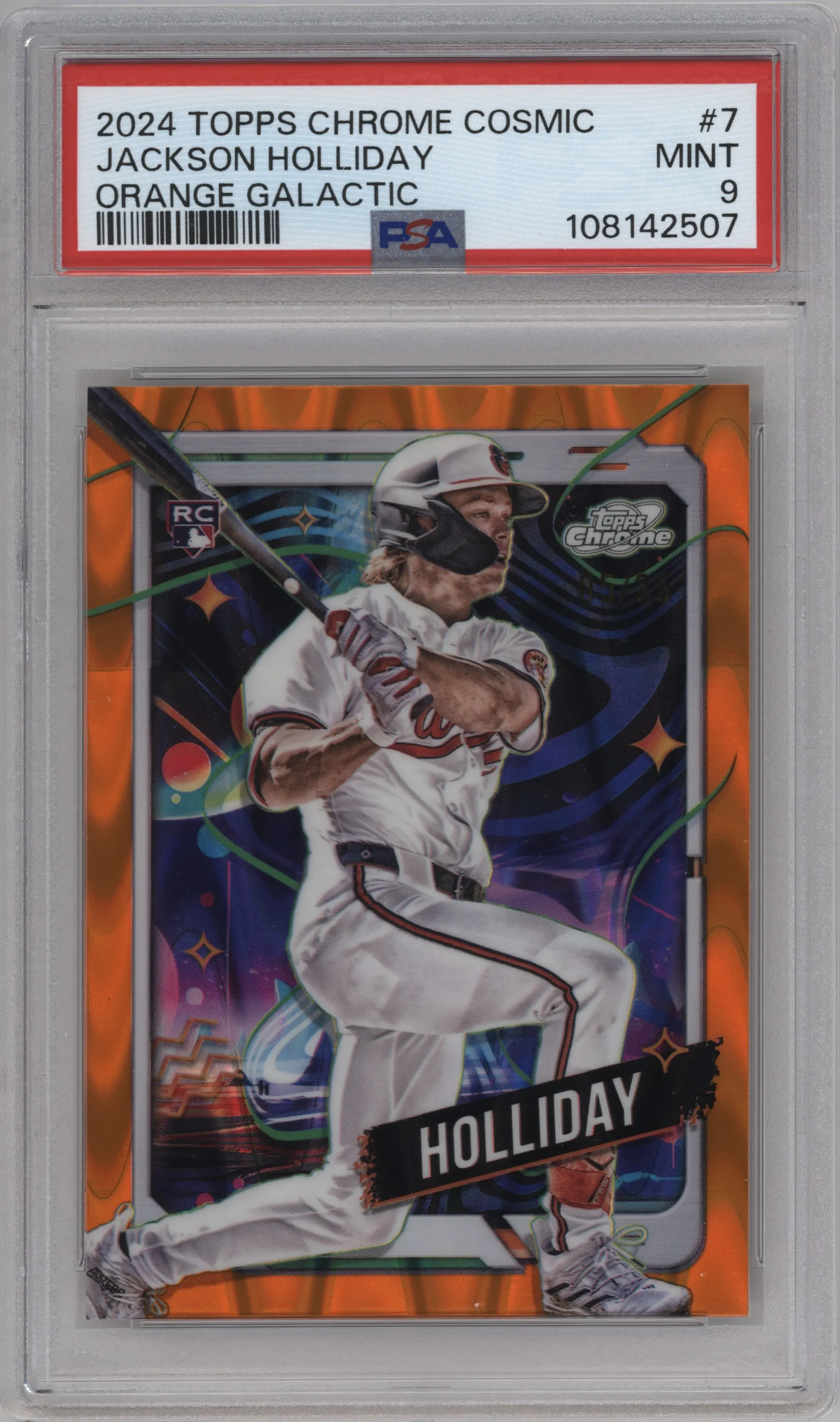 2024 Topps Cosmic Chrome Jackson Holliday Orange Galactic Refractor PSA 9