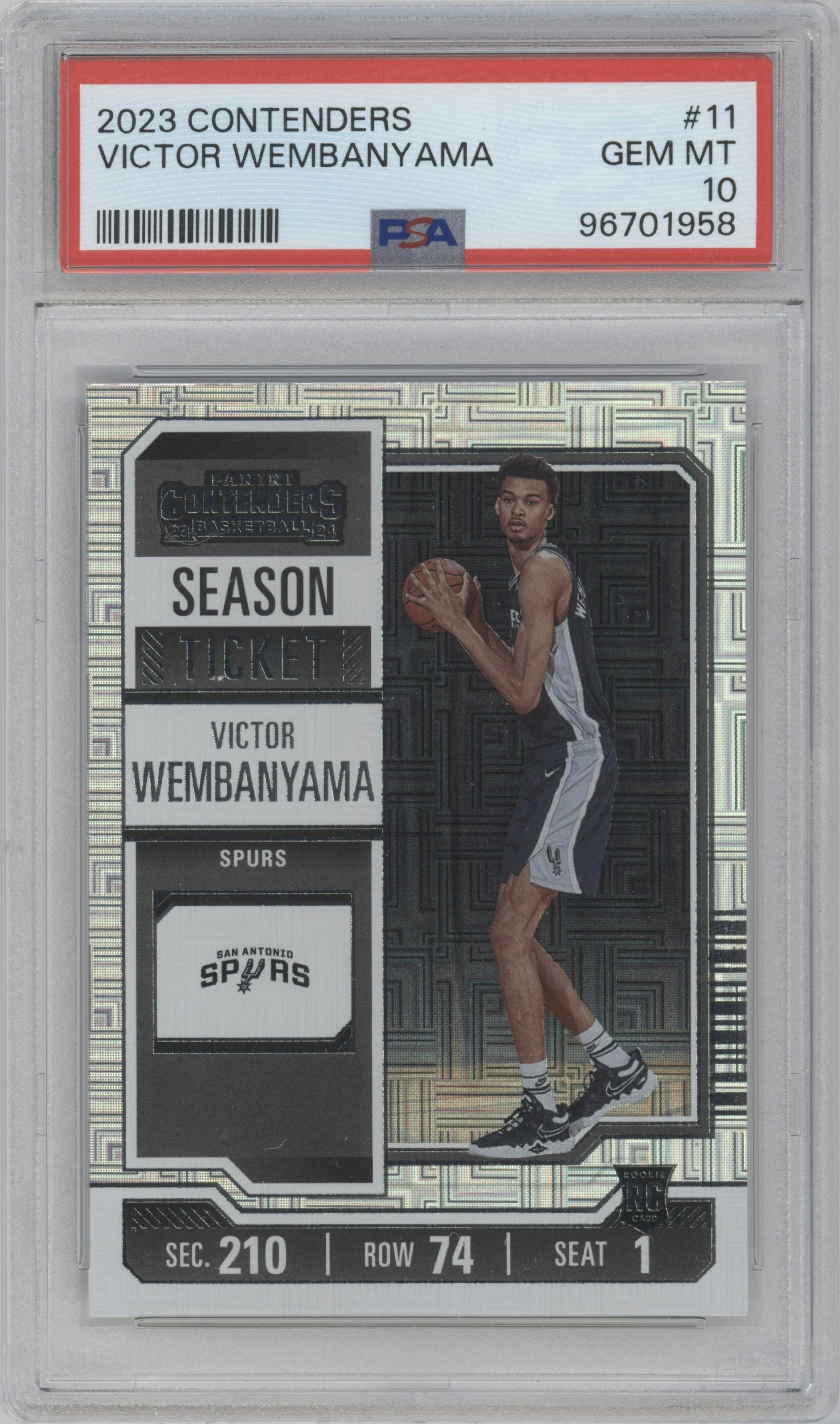 Victor Wembanyama  from the 2023-24 Panini Contenders set graded by PSA and given an overall grade of 10.
