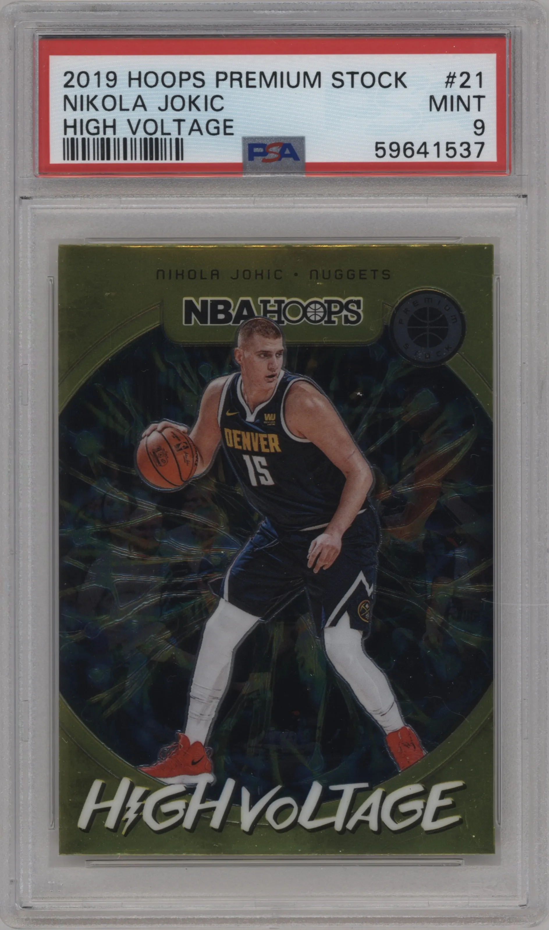 2019 Panini Hoops Premium Stock High Voltage Nikola Jokic PSA 9