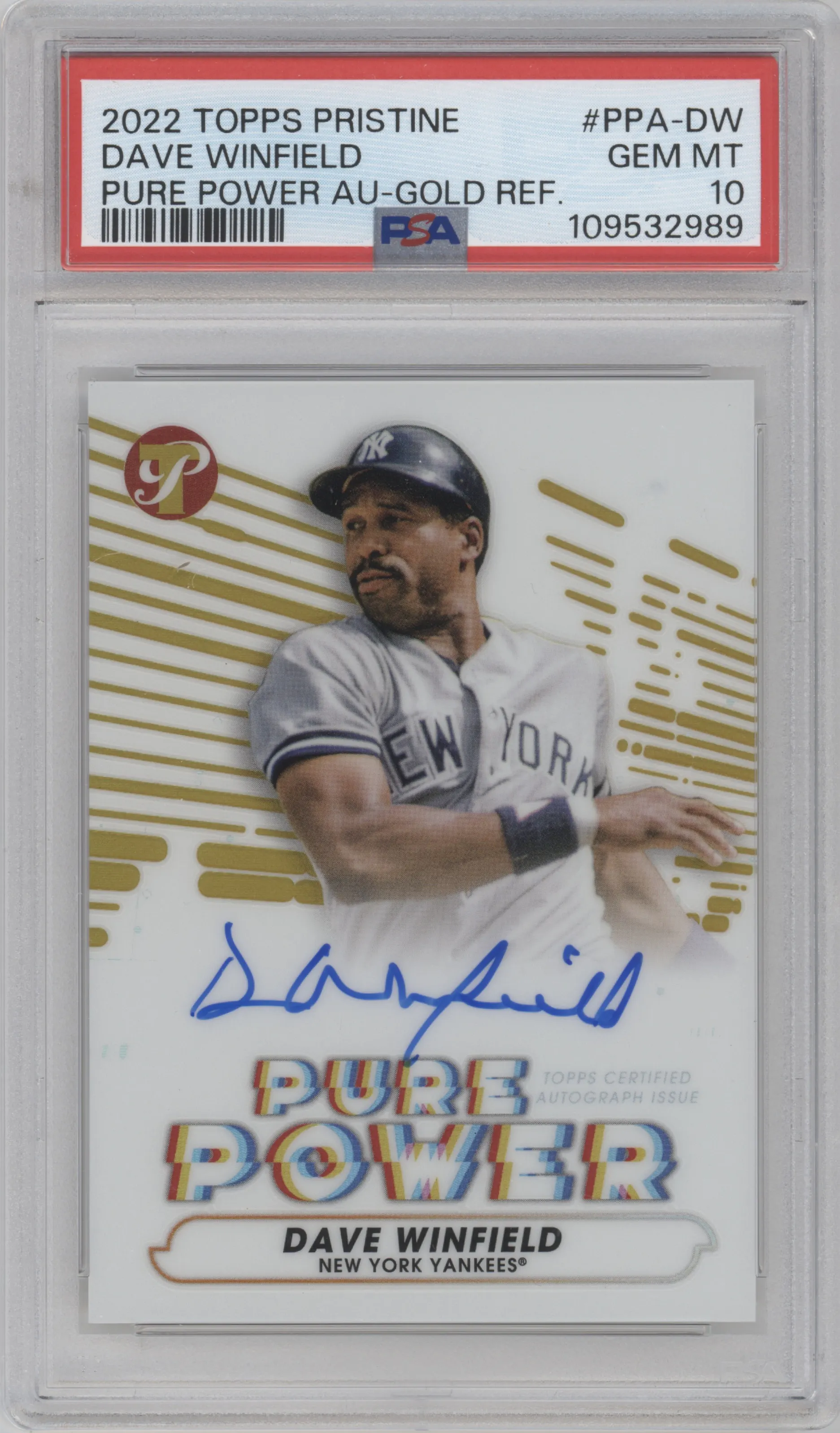 2022 Topps Pristine Pure Power Auto Dave Winfield Gold Refractor #PPA-DW PSA 10