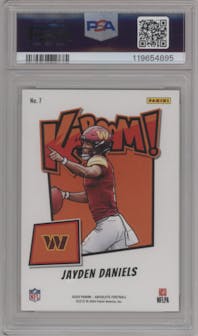 Jayden Daniels from the 2024 Panini Absolute set graded by PSA and given an overall grade of 10.
