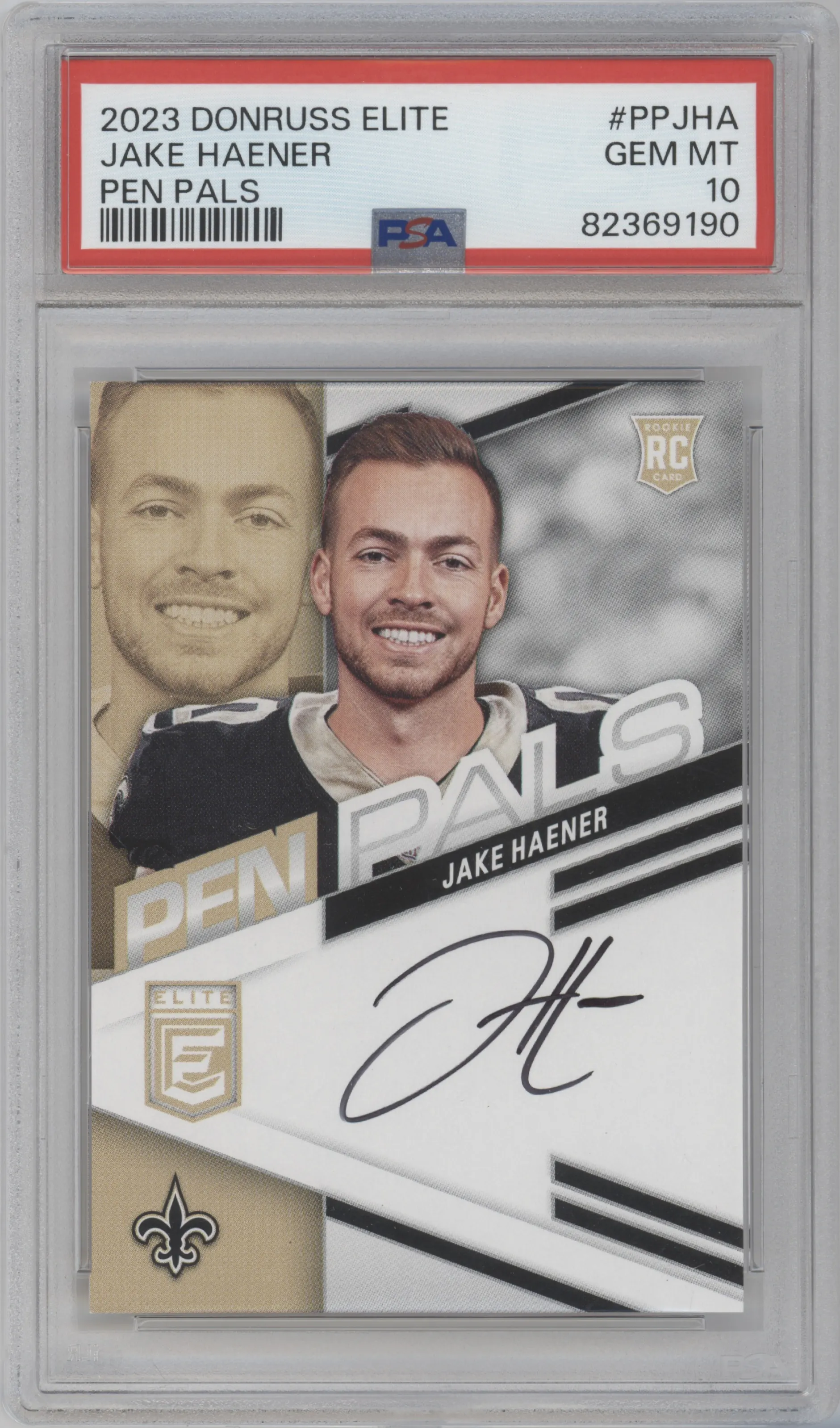 2023 Donruss Elite Pen Pals Jake Haener #PPJHA PSA 10
