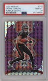 Drake London from the 2022 Panini Mosaic set featuring a Purple Mosaic parallel graded by PSA and given an overall grade of 10.