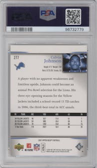 Calvin Johnson from the 2007 Upper Deck set featuring a Rookie Exclusives Star Rookies parallel graded by PSA and given an overall grade of 10.