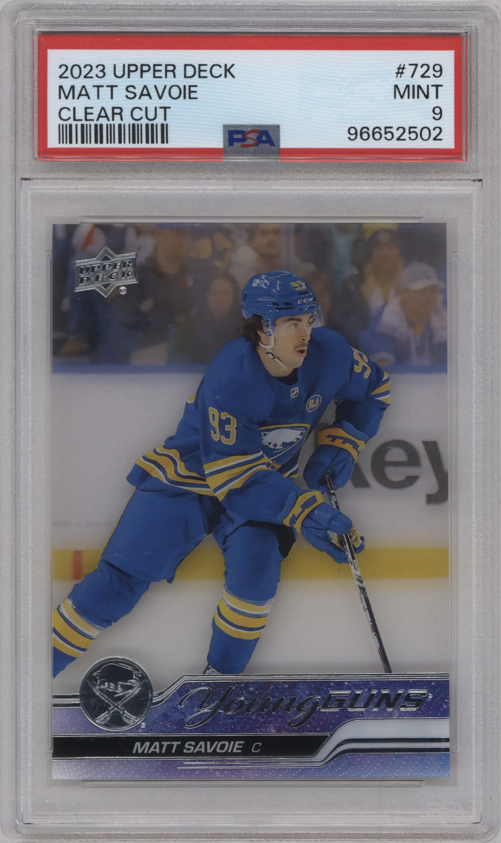 2023 Upper Deck Extended Series Young Guns Matt Savoie Clear Cut #729 PSA 9