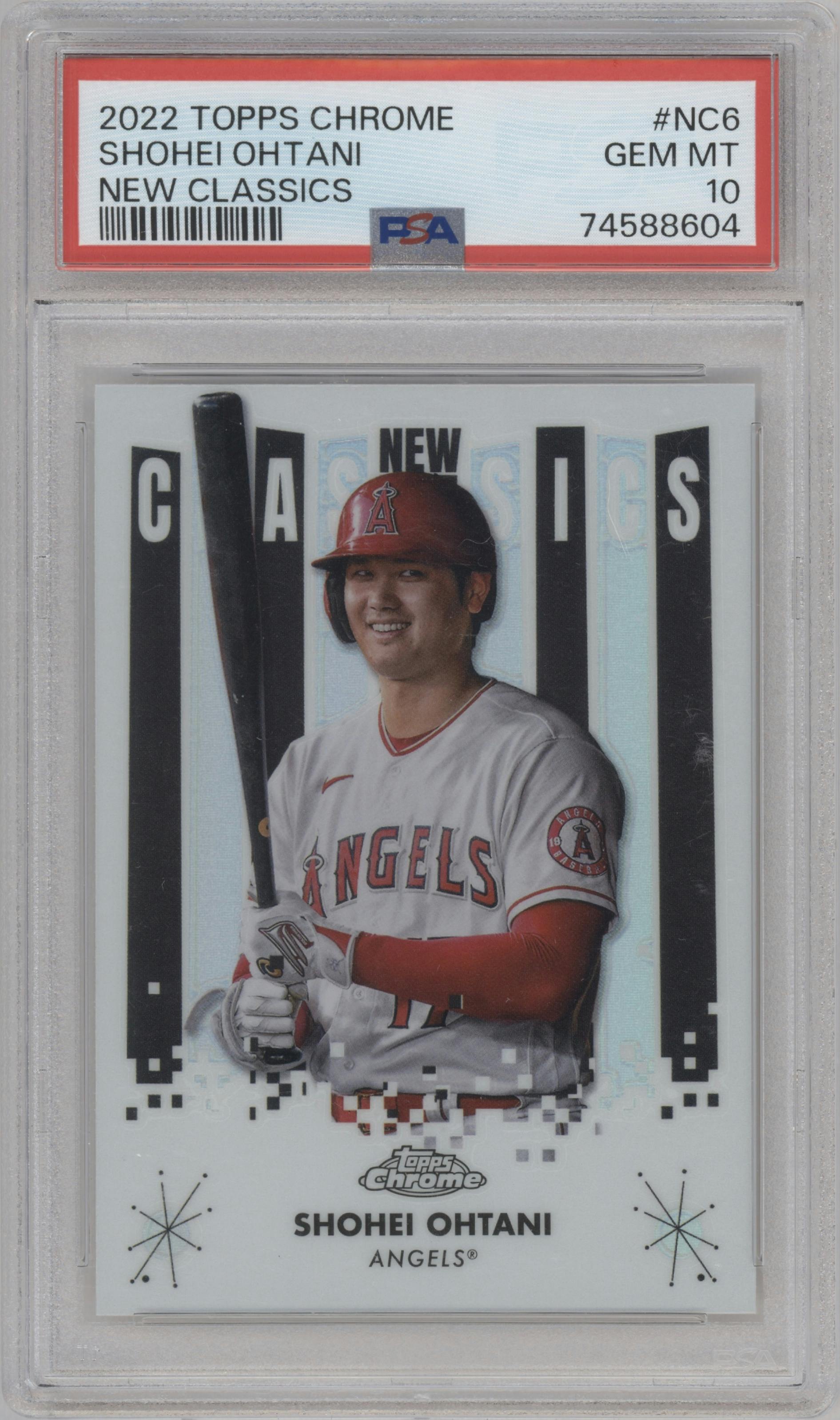 Shohei Ohtani from the 2022 Topps Chrome set graded by PSA and given an overall grade of 10.