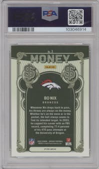 Bo Nix from the 2024 Panini Mosaic set graded by PSA and given an overall grade of 10.