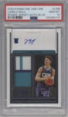 LaMelo Ball from the 2020-21 Panini One and One set featuring a Blue parallel graded by PSA and given an overall grade of 10.
