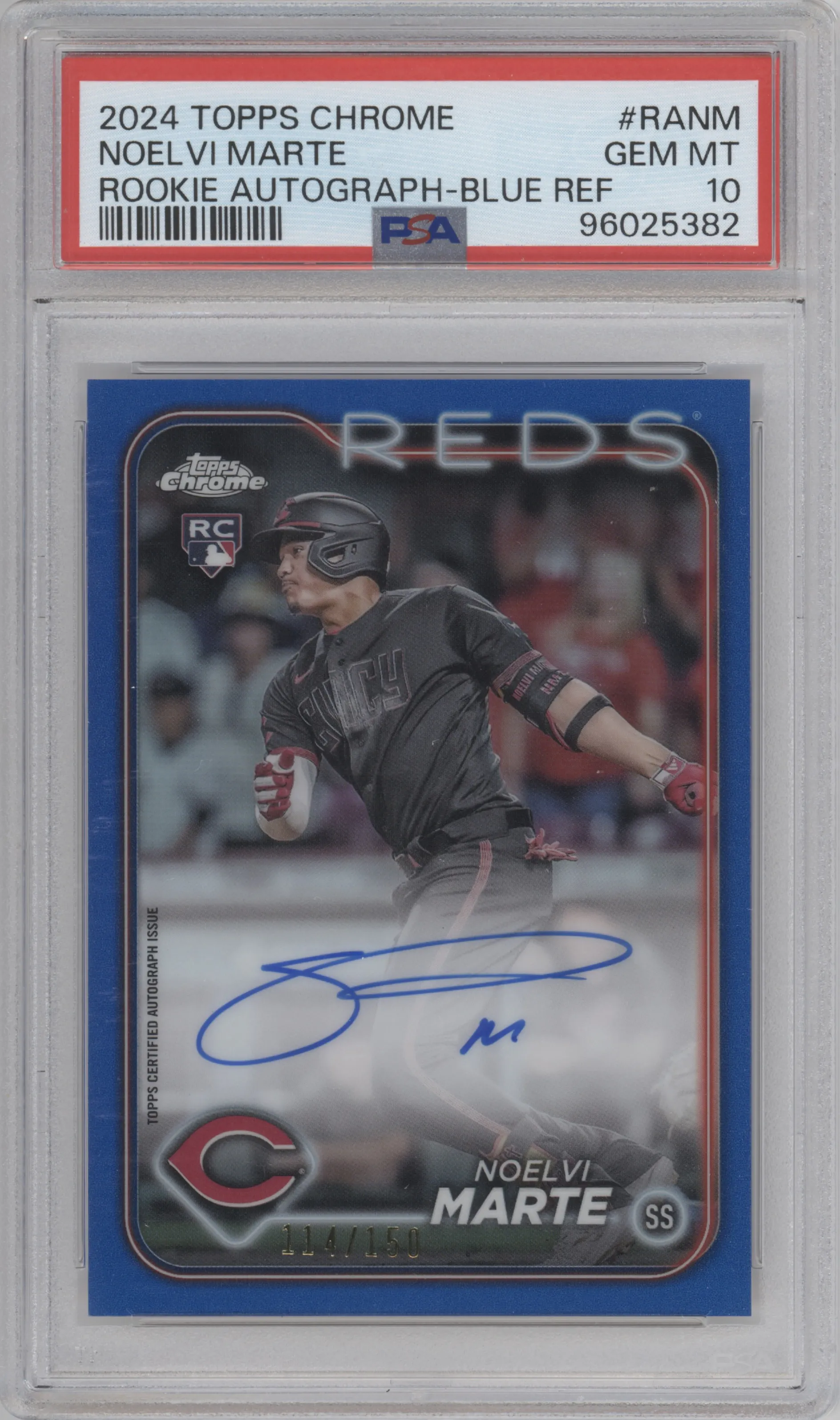 2024 Topps Chrome Rke.Auto Noelvi Marte Blue Refractor PSA 10