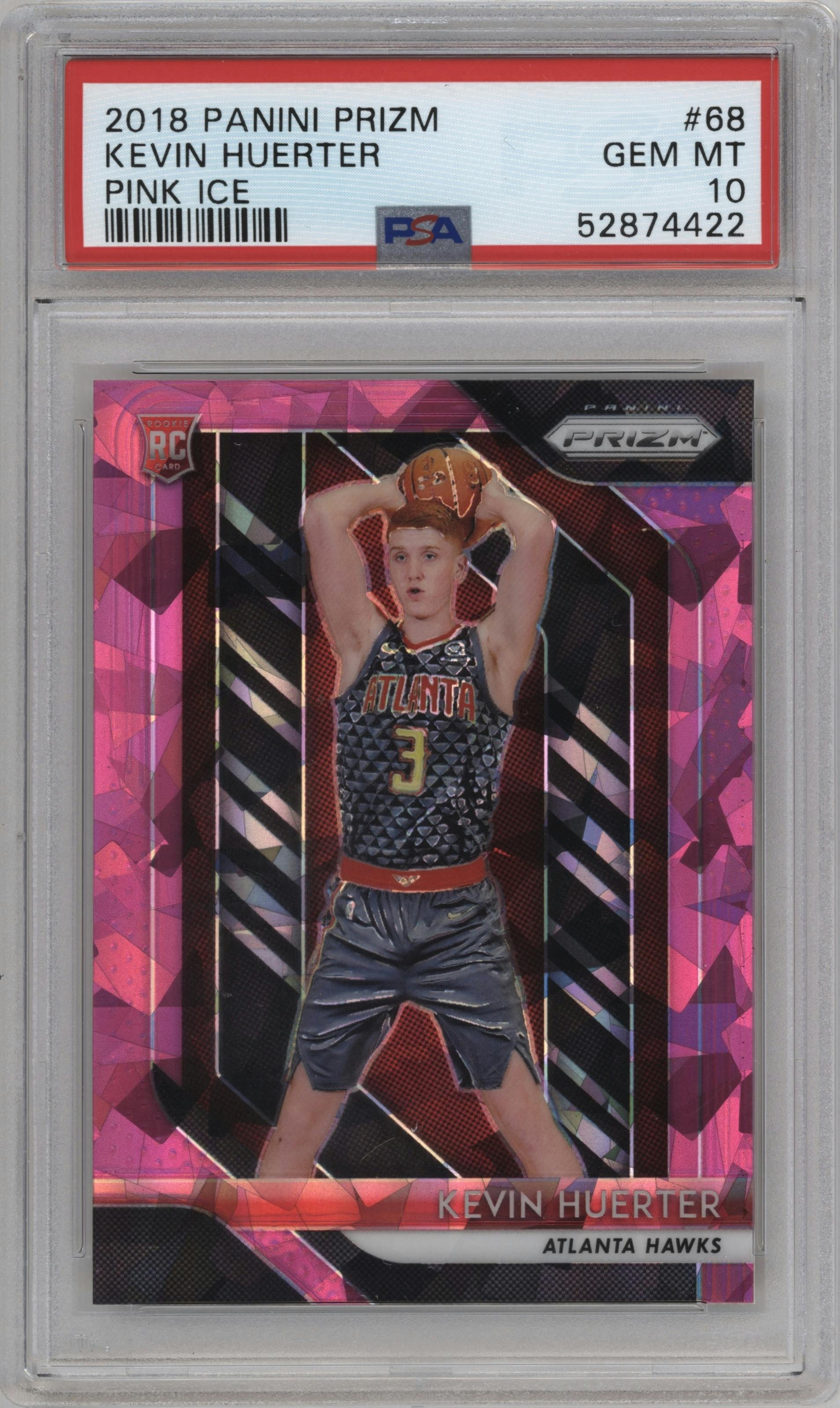 Kevin Huerter from the 2018-19 Panini Prizm set featuring a Pink Ice parallel graded by PSA and given an overall grade of 10.