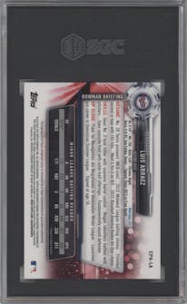 Luis Arraez from the 2017 Bowman Chrome set graded by SGC and given an overall grade of 10.