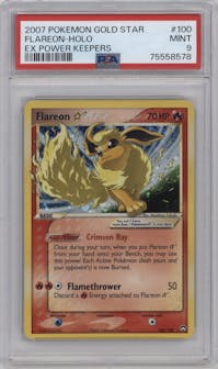 Flareon Gold Star from the 2007 Pokemon EX set graded by PSA and given an overall grade of 9.