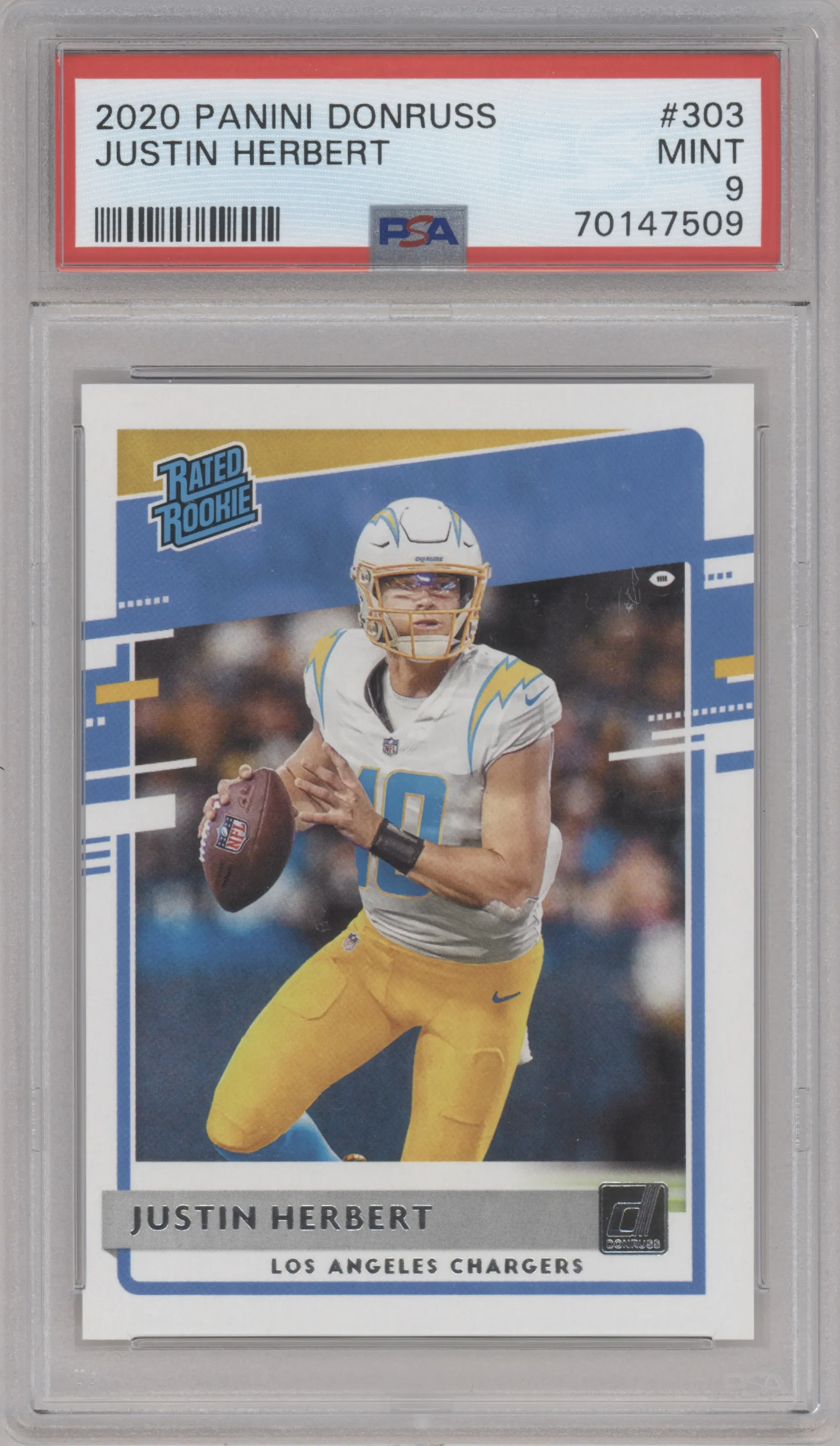 2020 Panini Donruss Rated Rookie Justin Herbert #303 PSA 9