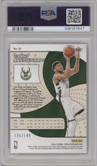 Giannis Antetokounmpo from the 2020-21 Panini Revolution set featuring a Impact parallel graded by PSA and given an overall grade of 9.