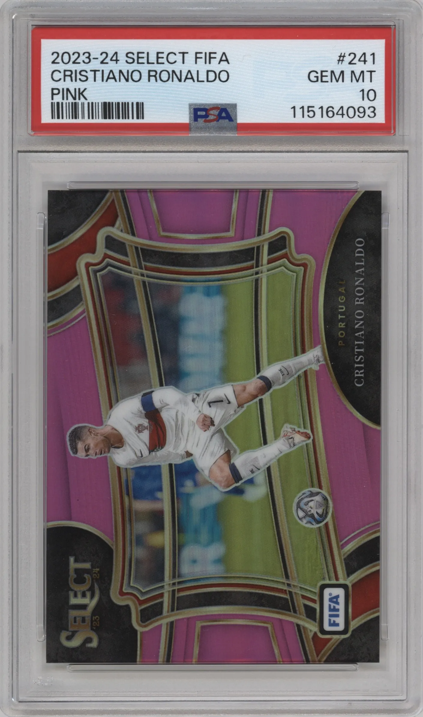 2023 Panini Select FIFA Field Lvl. Cristiano Ronaldo Pink #241 PSA 10