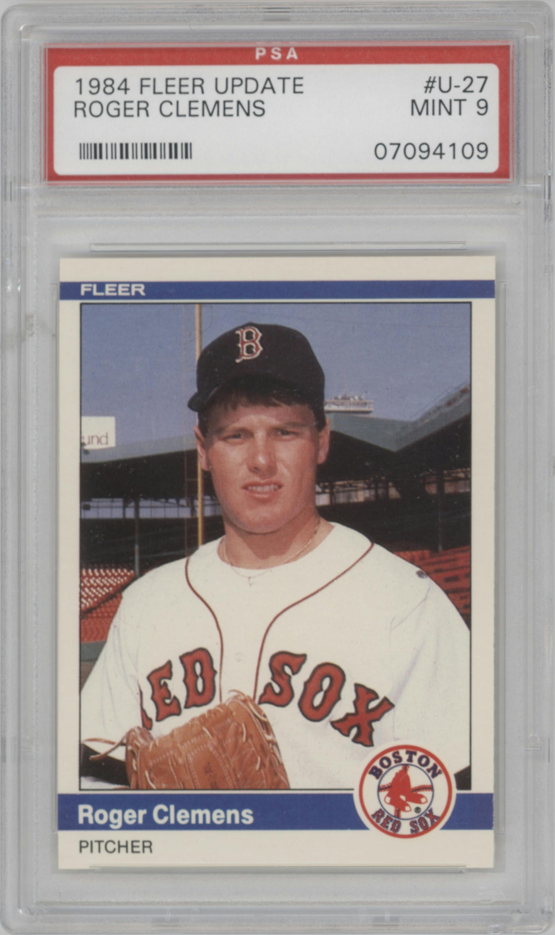 Roger Clemens from the 1984 Fleer Update set graded by PSA and given an overall grade of 9.